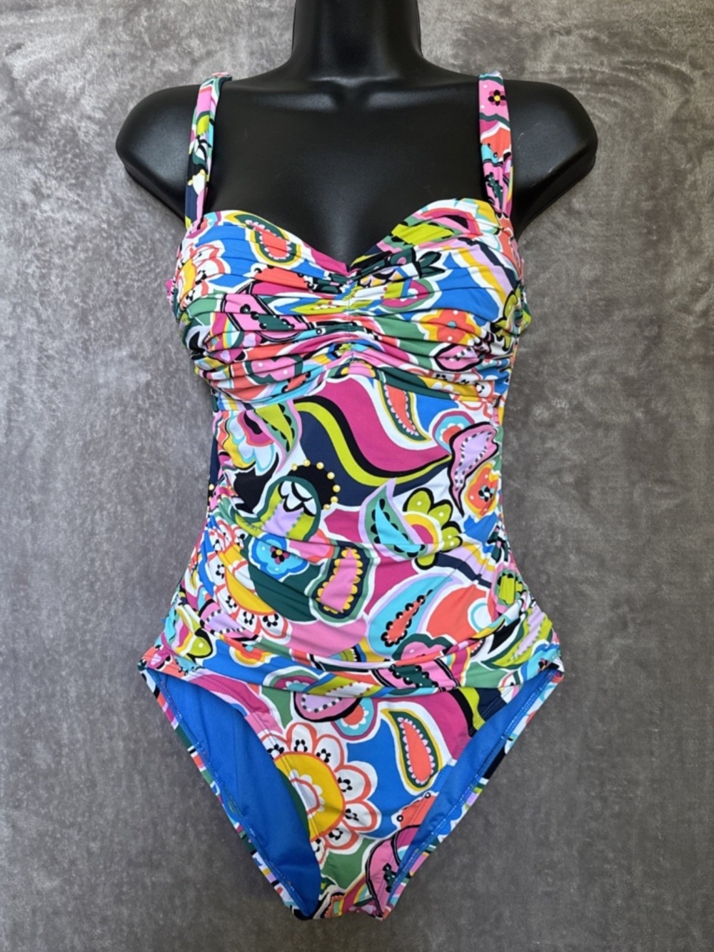 Bleu Rod Beattie Shirred Bandeau Underwire One-Piece Swimsuit | Floral | Size 8